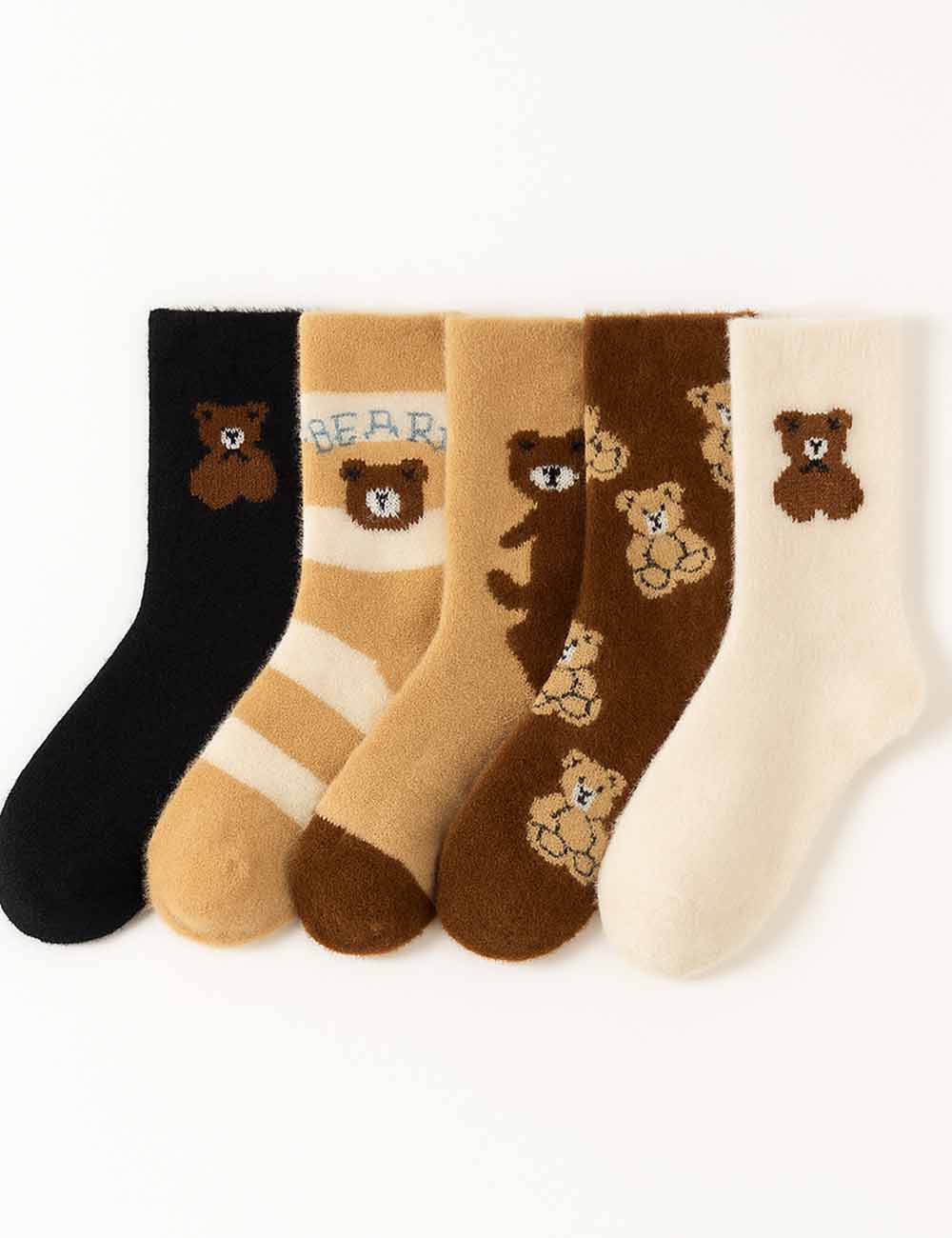 Ladies Fuzzy Cozy Teddy Bear Midi Calf Socks