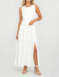 Ladies Chic Sleeveless Button Crop Top & Split Maxi Skirt Matching Set