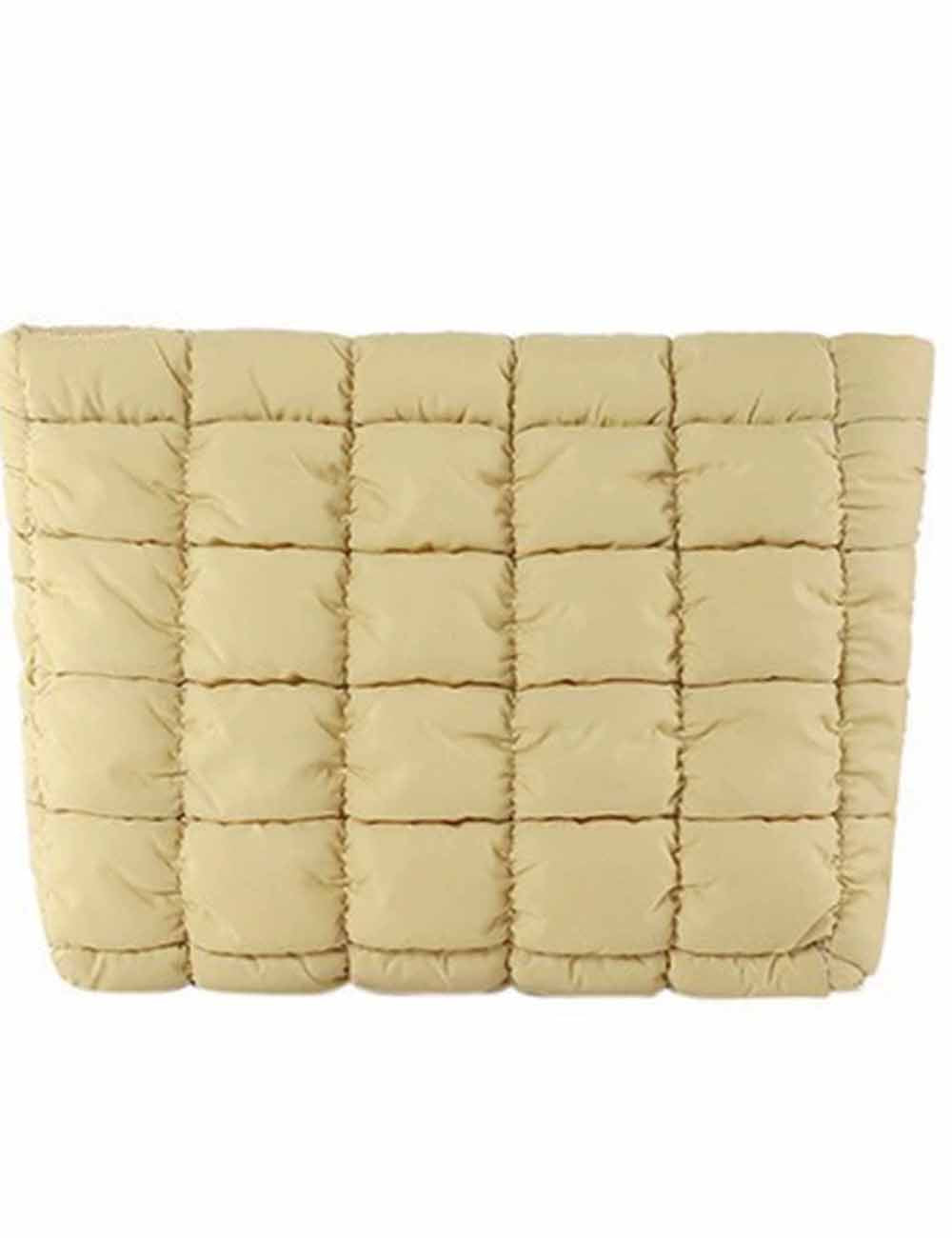 Ladies Solid Color Quilted Zip Closure Puffer Makeup Bag