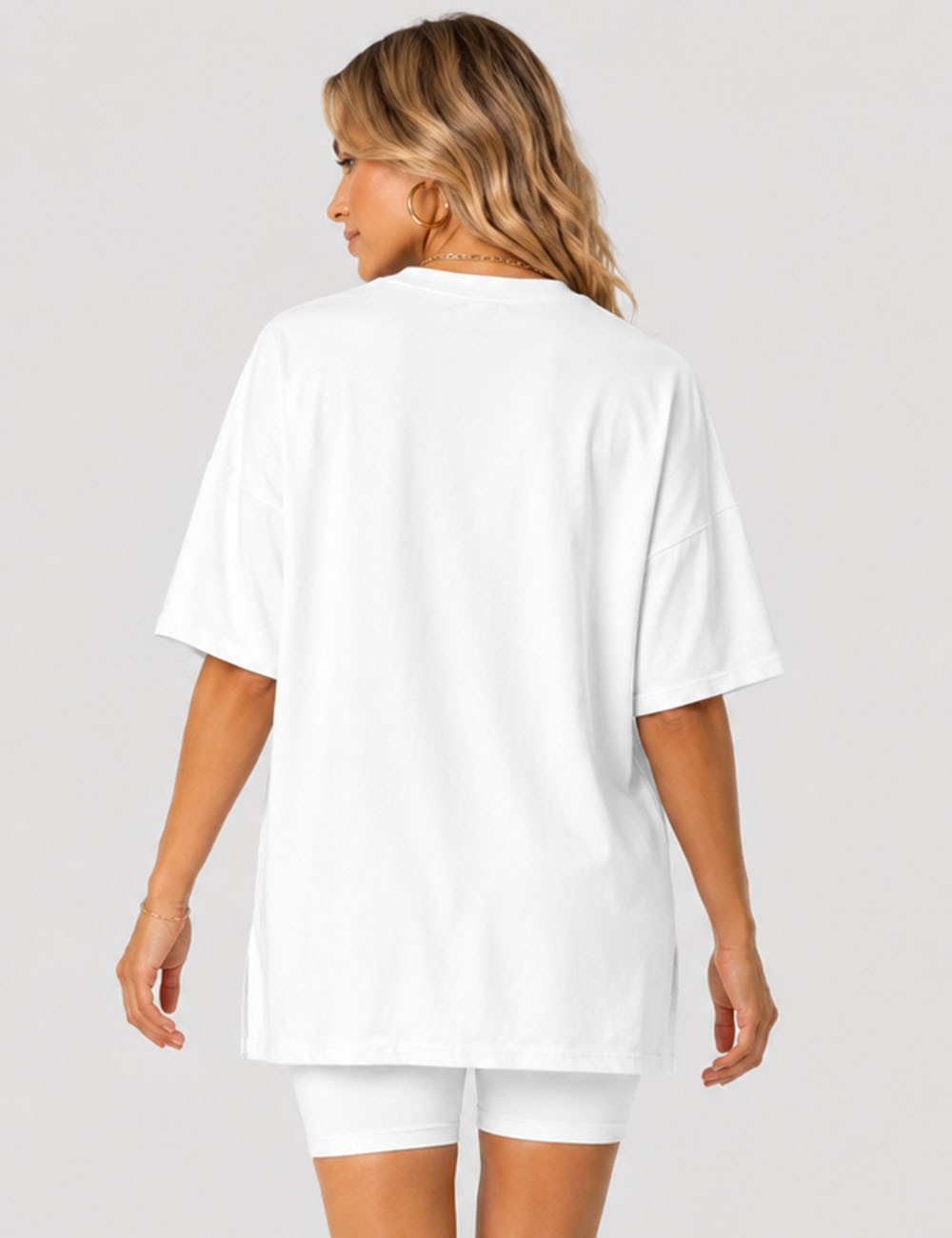 Ladies Solid Loungewear Outfits Loose Top & Slim Shorts Set