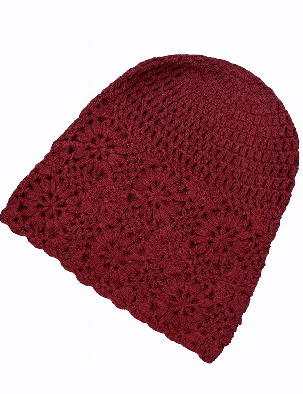 Ladies Boho Crochet Knit Floral Hollow Out Skull Cap Hat