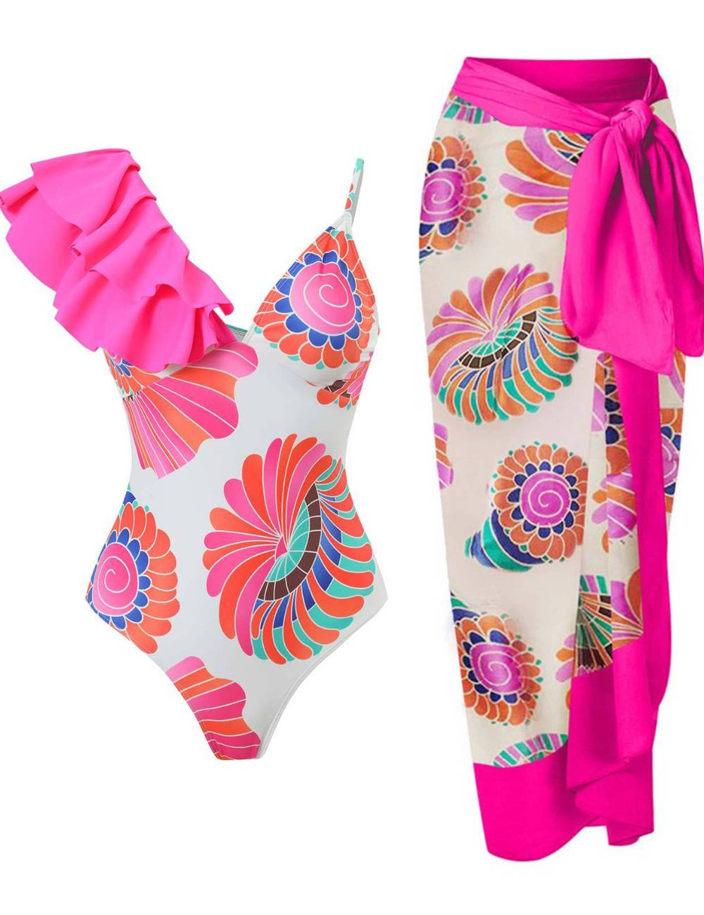 One Ruffle Shoulder One Piece with Cover SKSW40128