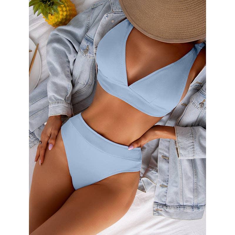 Classic Solid Color Simple Design 2PCS Bikini Set