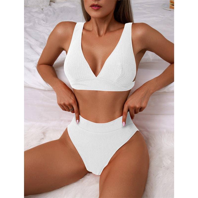 Classic Solid Color Simple Design 2PCS Bikini Set