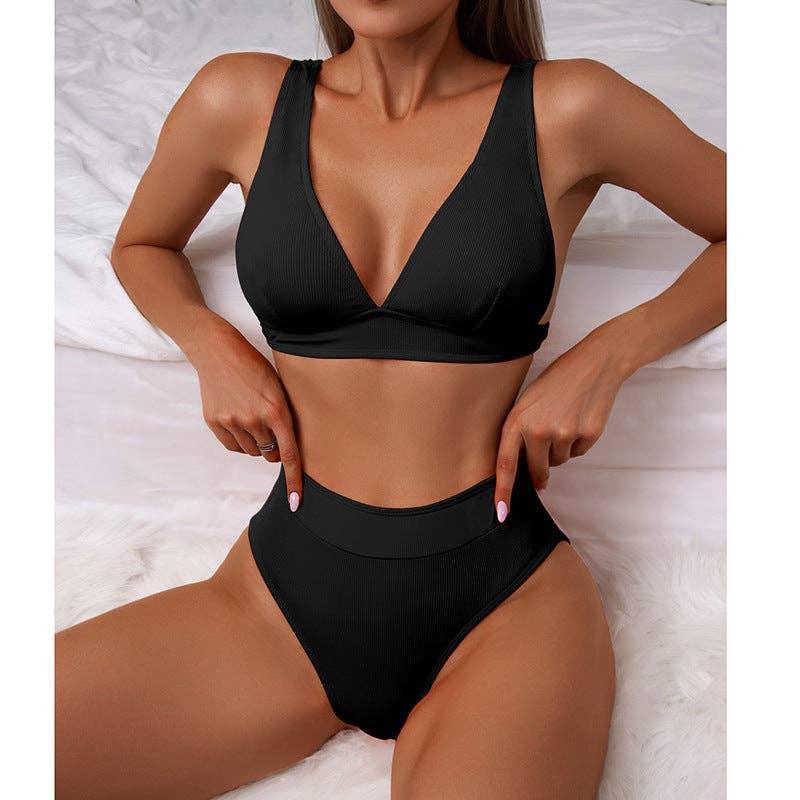 Classic Solid Color Simple Design 2PCS Bikini Set