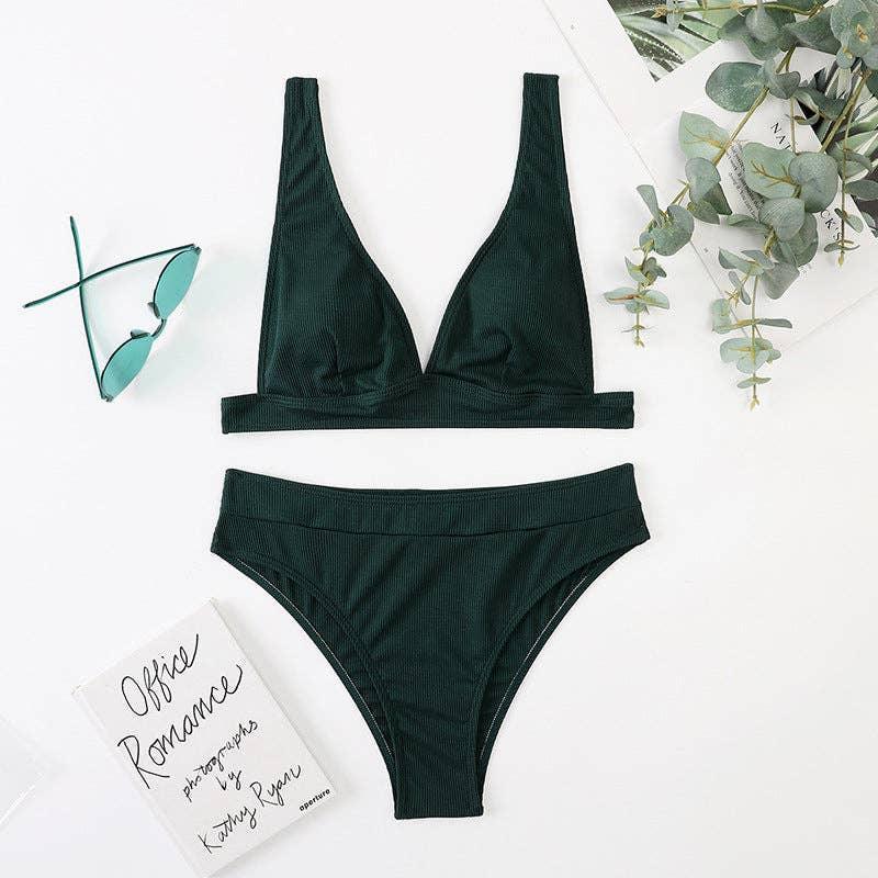 Classic Solid Color Simple Design 2PCS Bikini Set