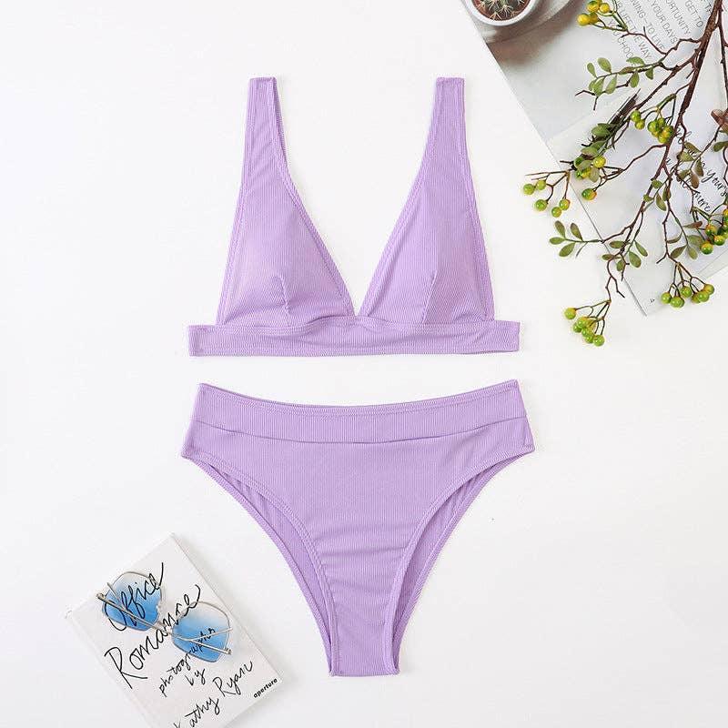 Classic Solid Color Simple Design 2PCS Bikini Set