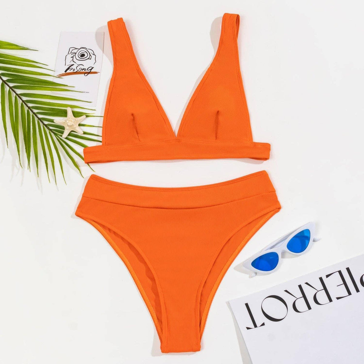 Classic Solid Color Simple Design 2PCS Bikini Set