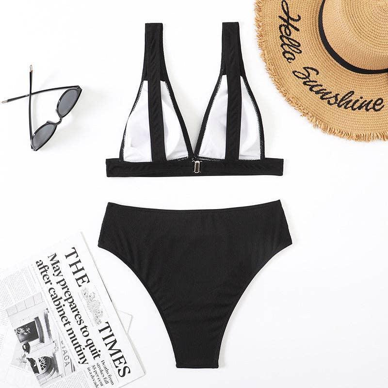 Classic Solid Color Simple Design 2PCS Bikini Set