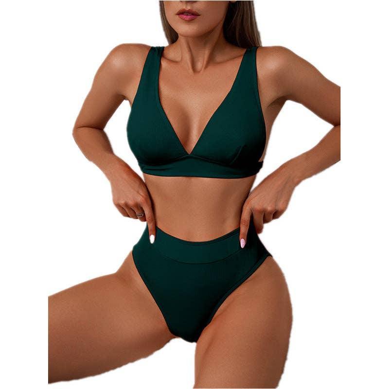 Classic Solid Color Simple Design 2PCS Bikini Set