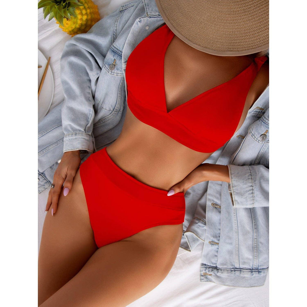 Classic Solid Color Simple Design 2PCS Bikini Set