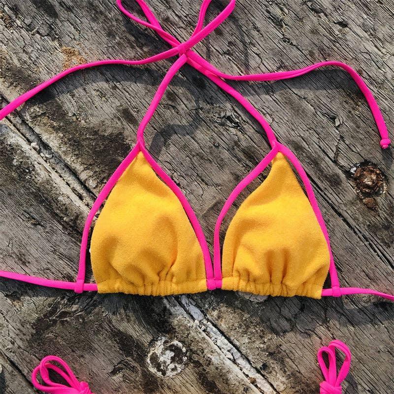 Color Block String Tie 2PCS Bikini Set