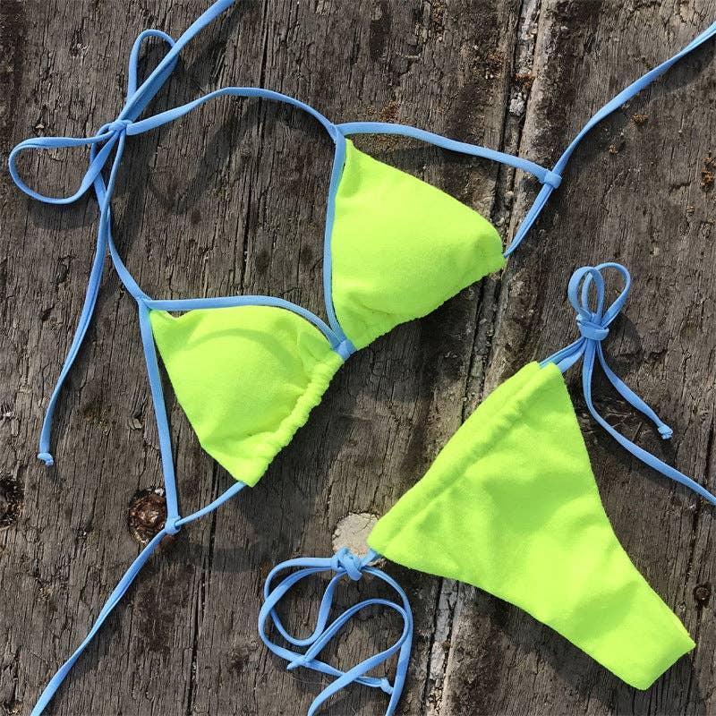 Color Block String Tie 2PCS Bikini Set