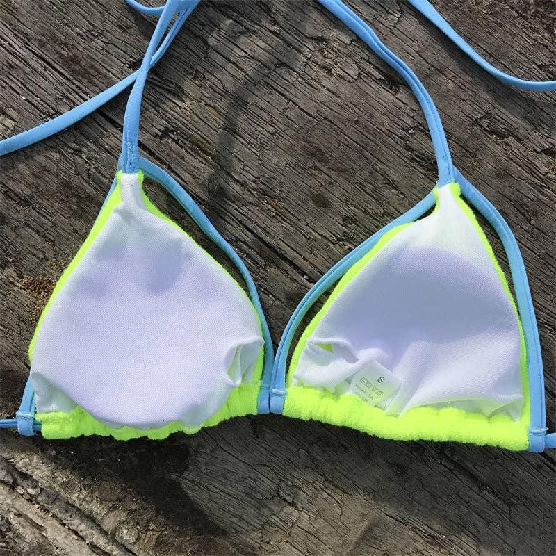 Color Block String Tie 2PCS Bikini Set