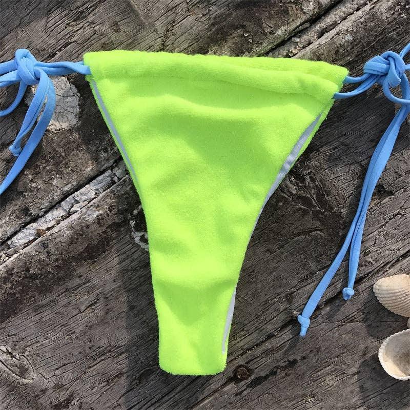 Color Block String Tie 2PCS Bikini Set