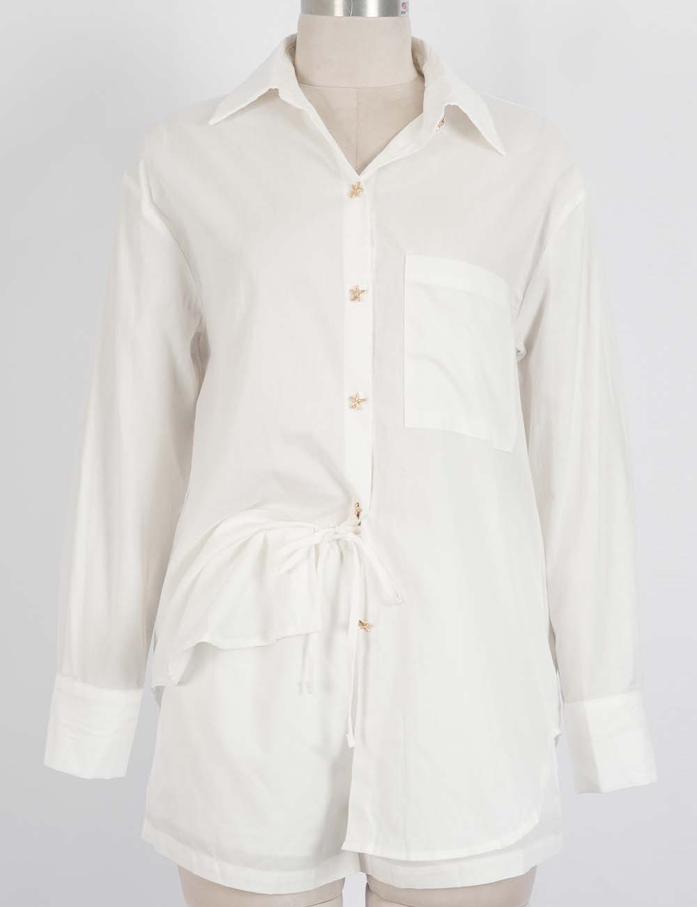 Ladies Metal Starfish Button Shirt & Wide Leg Shorts Matching Set