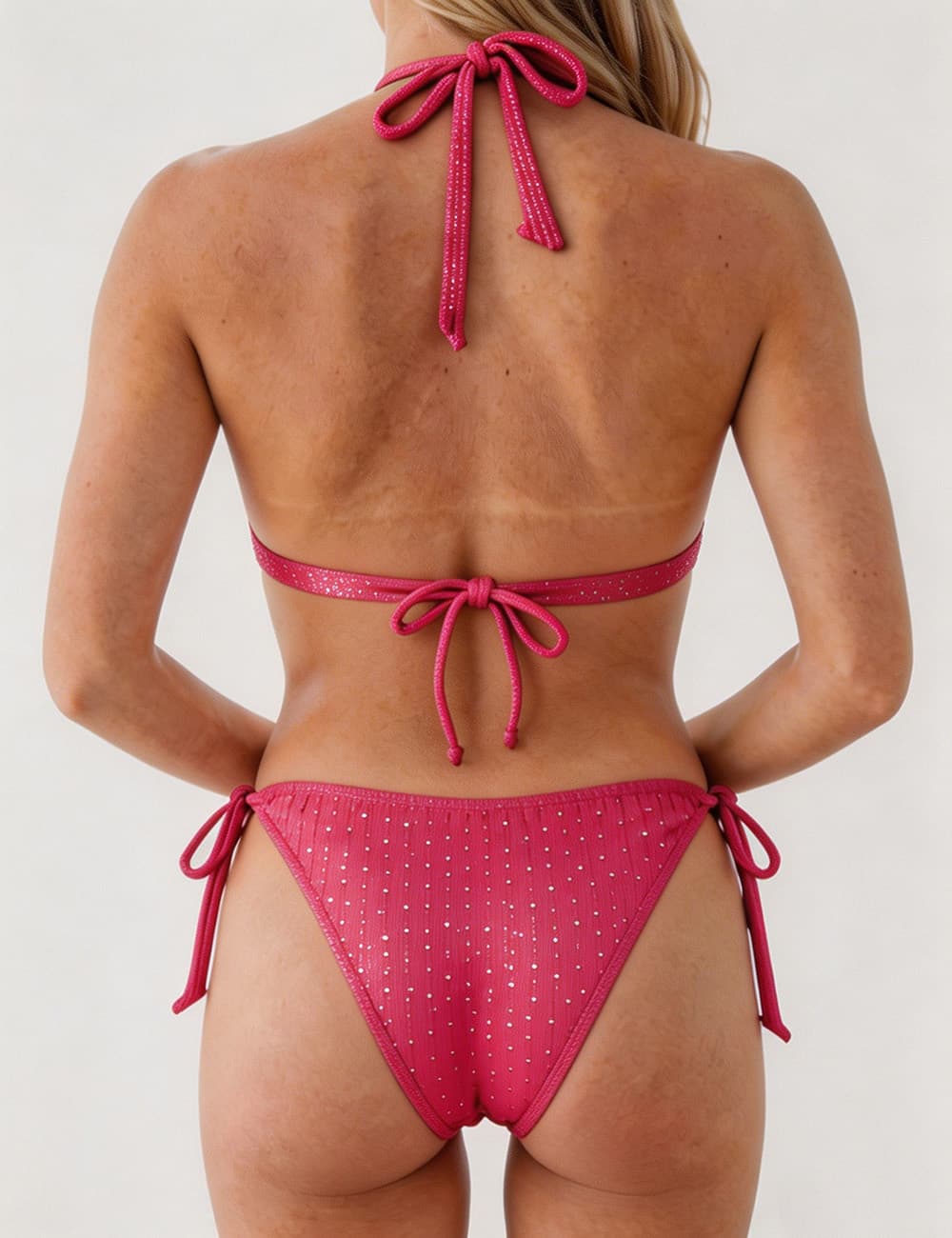 Ladies Solid Color Halter Triangle Bikini Set with Cover Up