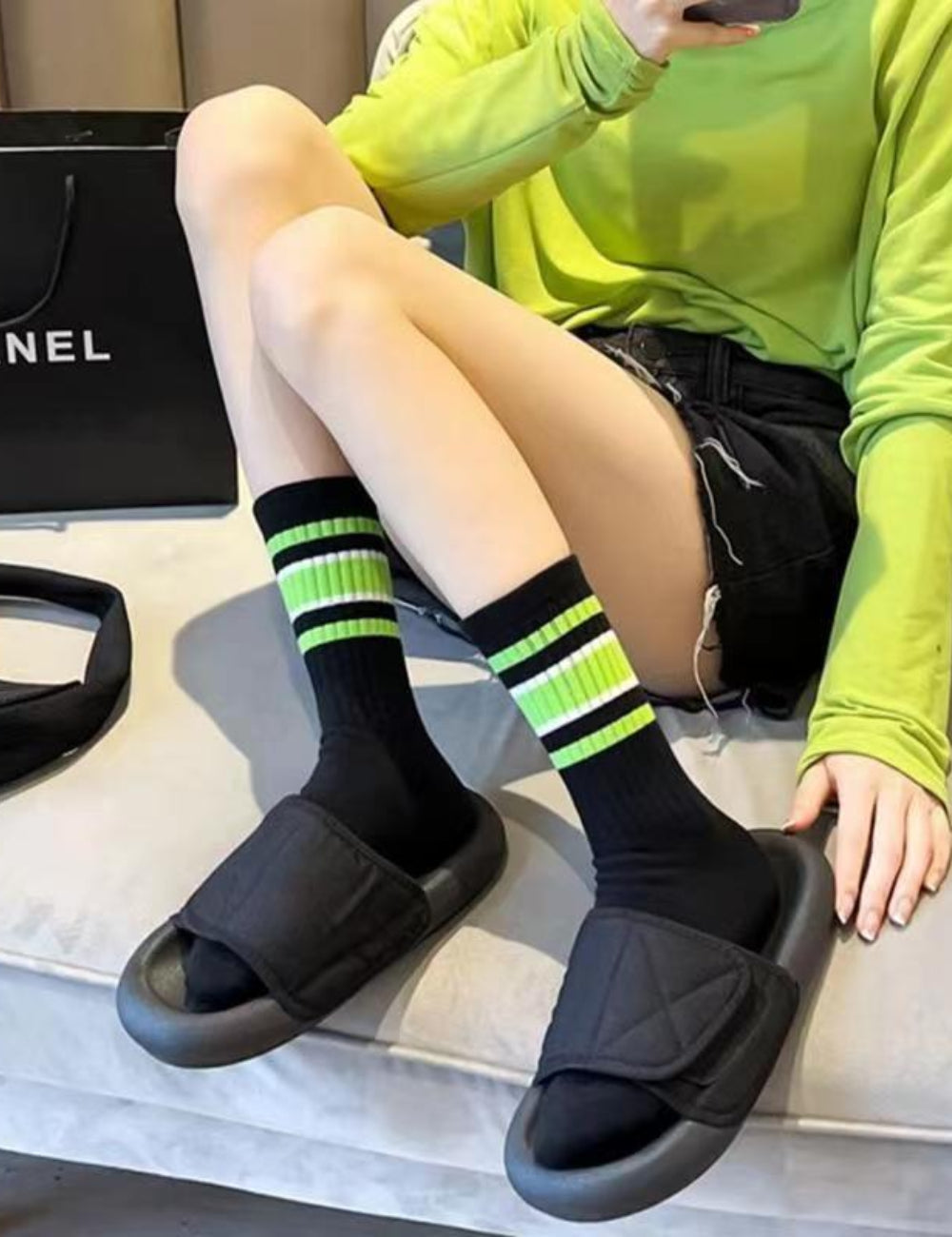 Ladies Color Block Stripe Over Ankle Socks SKASC4161