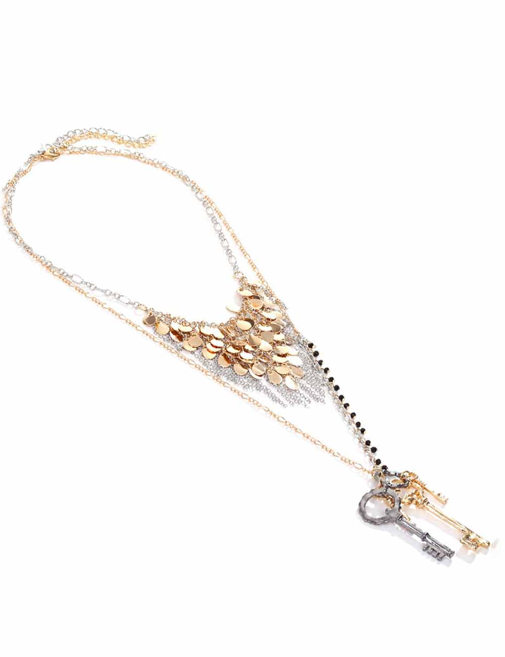 Ladies Key Coin Pendant 2PCS Layer Chain Necklace Set