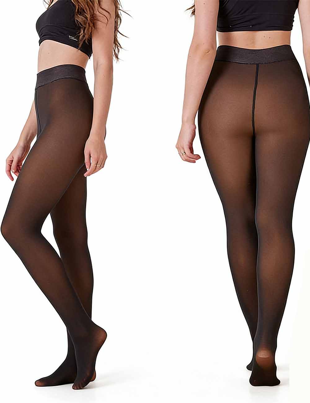 Ladies 200g Fleece Lined Fake Sheer Winter Warm Tights