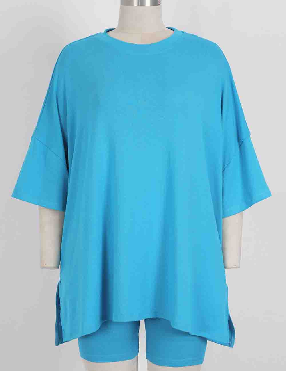Ladies Solid Loungewear Outfits Loose Top & Slim Shorts Set