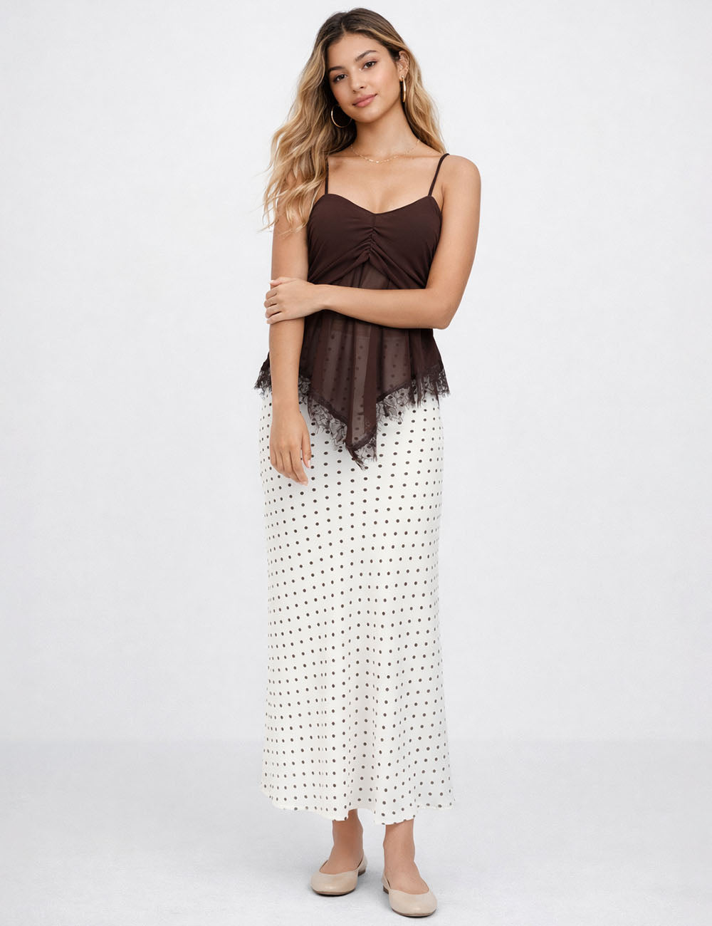 Ladies Chic Polka Dot Color Block Maxi Skirt
