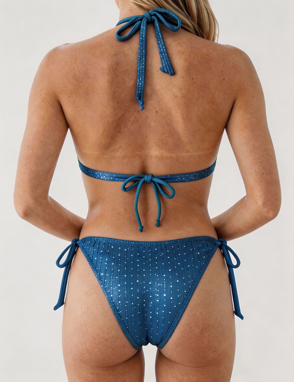 Ladies Solid Color Halter Triangle Bikini Set with Cover Up