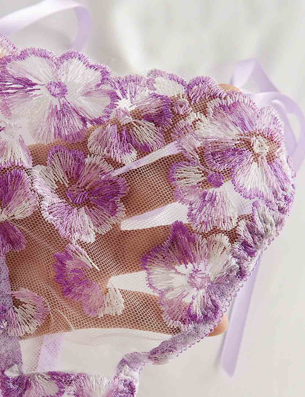 Ladies Floral Embroidery See Through 2PCS Lingerie Set 8XX0110