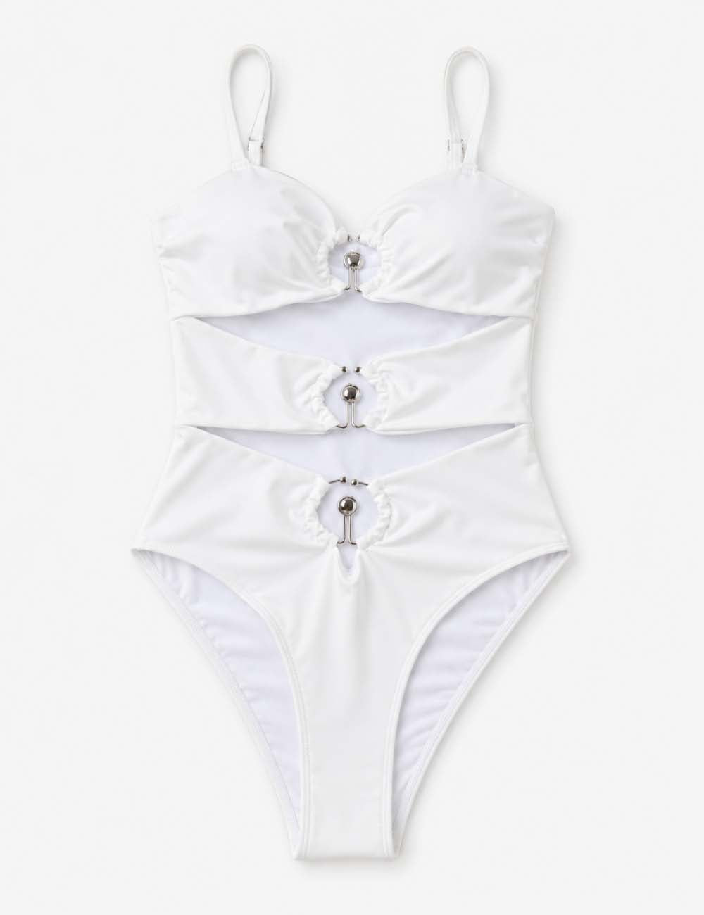 Ladies Cutout Metal Ring Strapless Bandeau One Piece Swimsuit