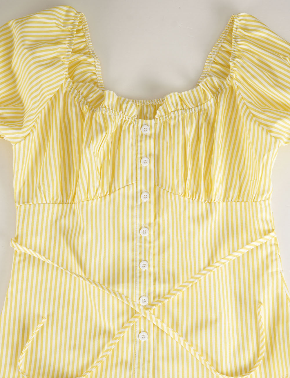 Ladies Striped Puff Sleeves Button Front Crop Top