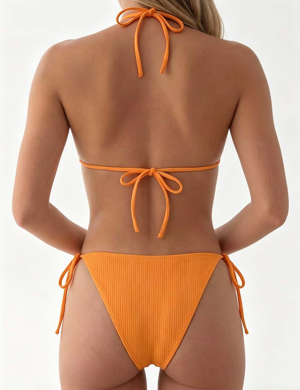 Ladies Beaded Spaghetti Strap Ribbed Triangle 2PCS Bikini Set