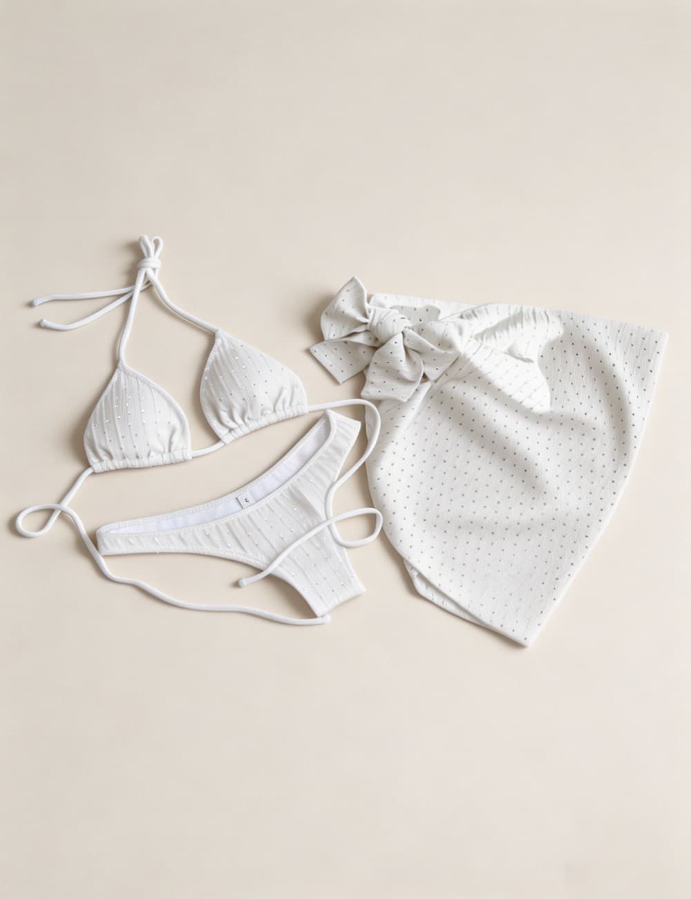 Ladies Solid Color Halter Triangle Bikini Set with Cover Up