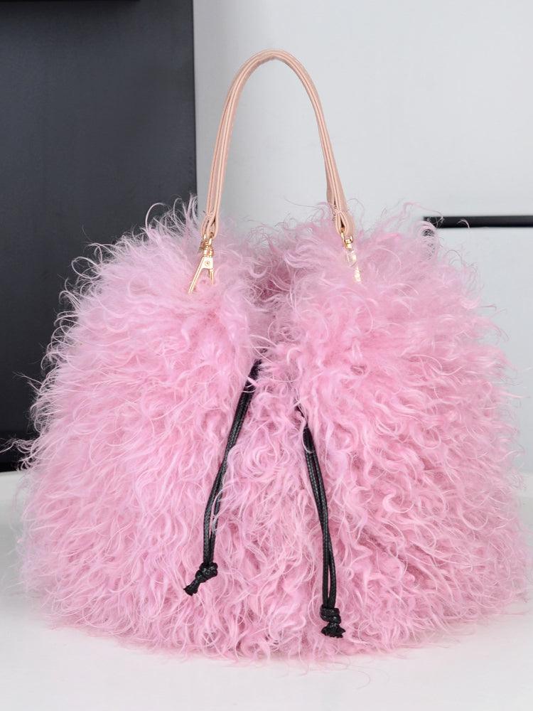 Ladies Faux Mongolian Fur Hand Bag SKABG4093