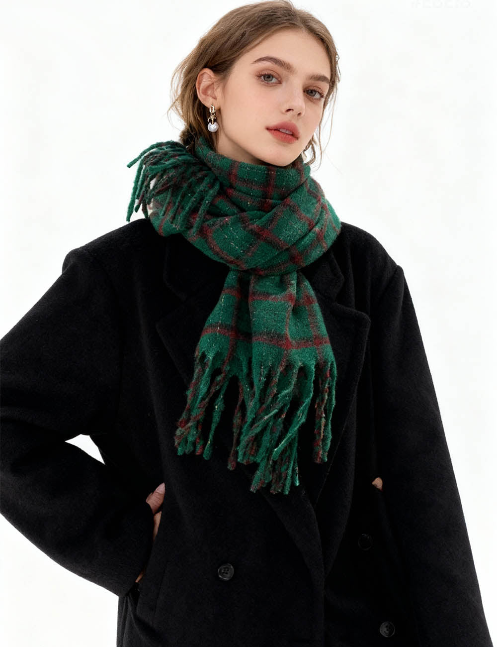 Ladies Christmas Vintage Plaid Tassel Holiday Knit Scarf