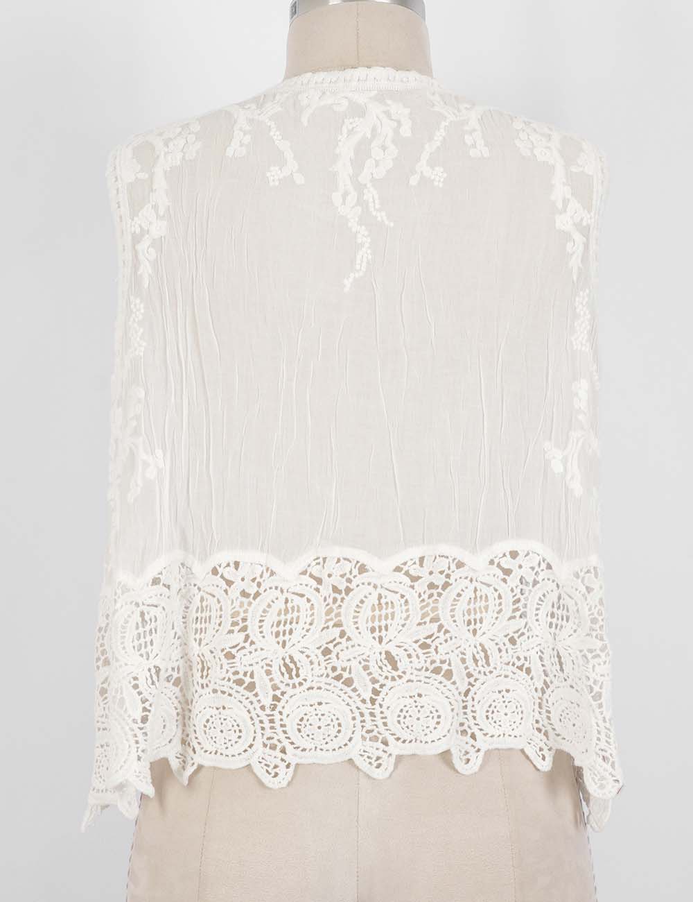 Ladies Crochet Lace Rhinestone Beaded Sleeveless Top