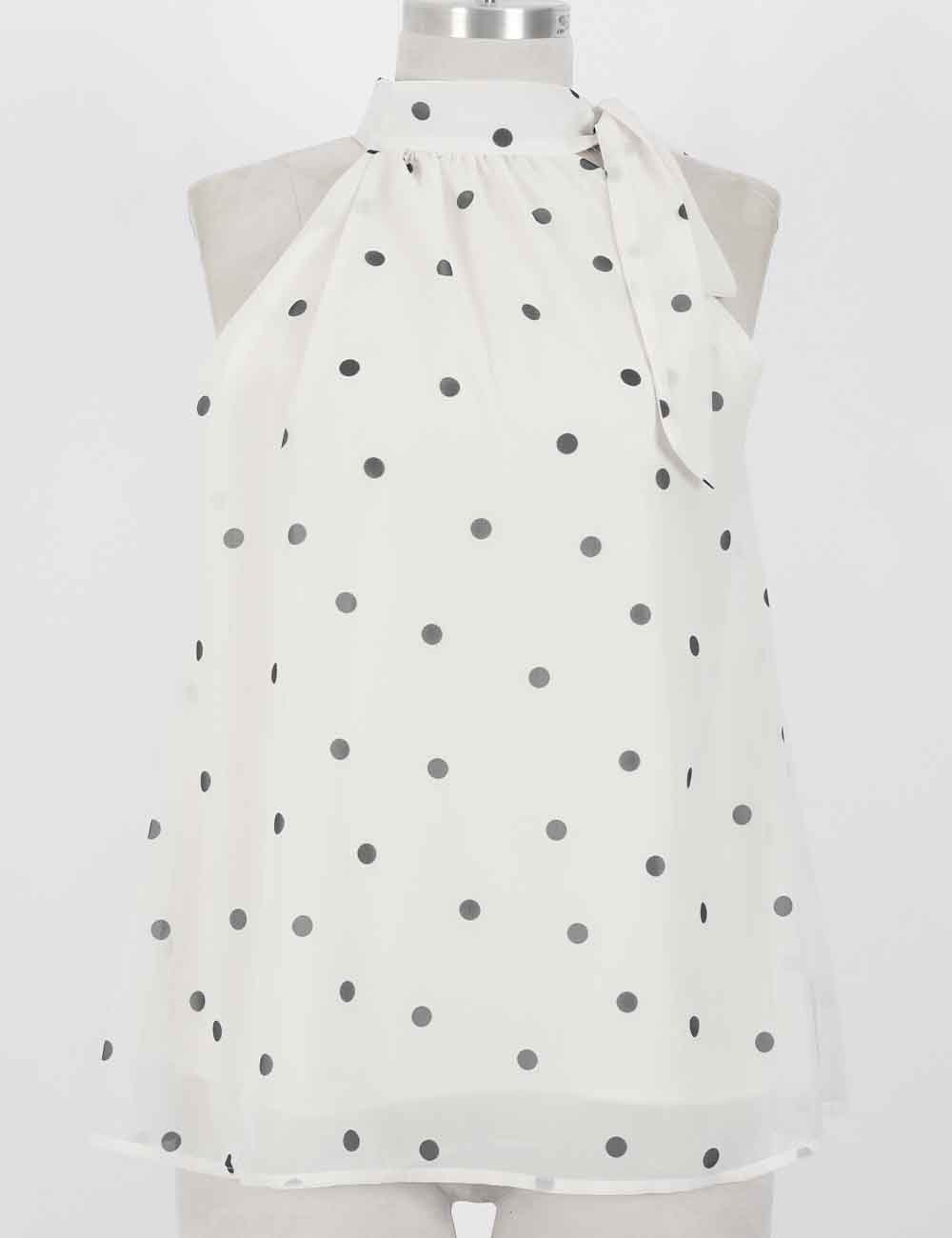 Ladies Bow Tie Neck Halter Polka Dot Sleeveless Top
