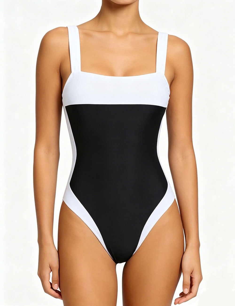 Ladies Color Block Square Neck One Piece Swimsuit