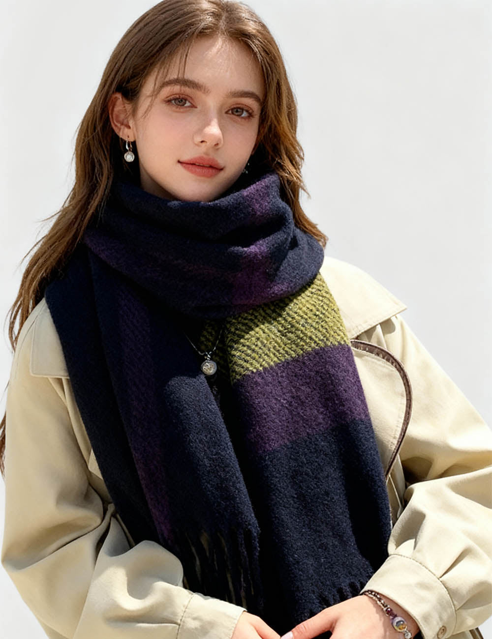 Ladies Cozy Winter Plaid Tassel Knit Scarf
