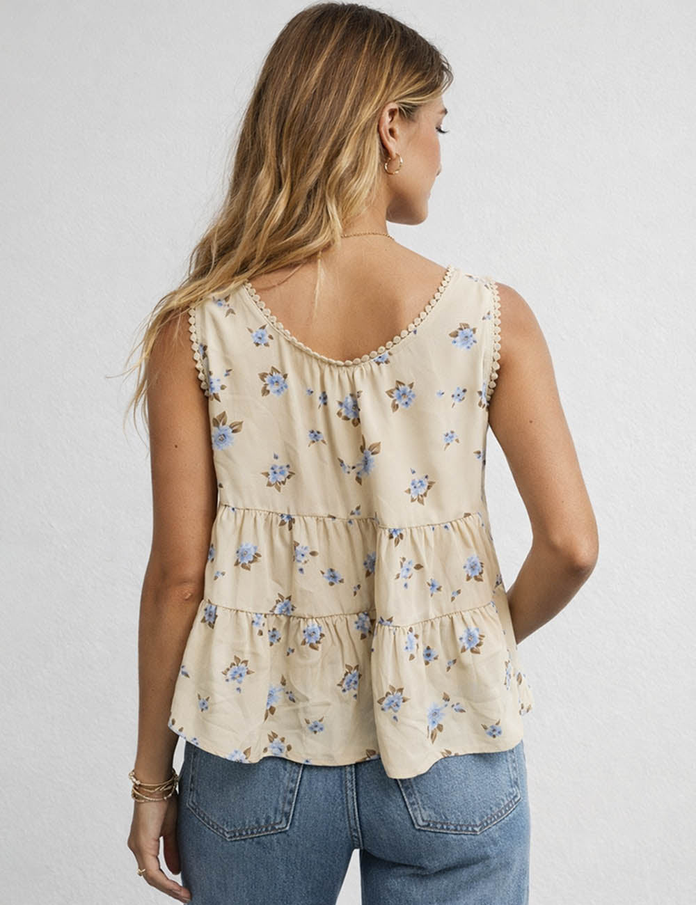Ladies Boho Floral Print Tie Front Sleeveless Top