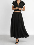 Ladies Zip-Up Utility Pocket Jacket Top & Maxi Skirt Matching Set