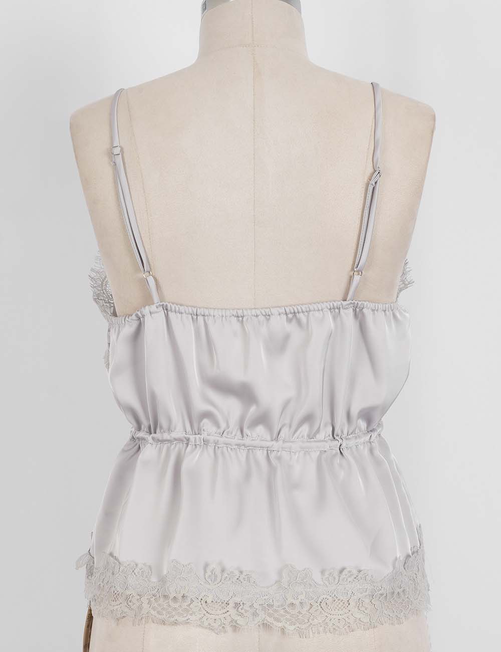 Ladies Romantic Stain Lace Trim V-Neck Waist Drawstring Cami Top