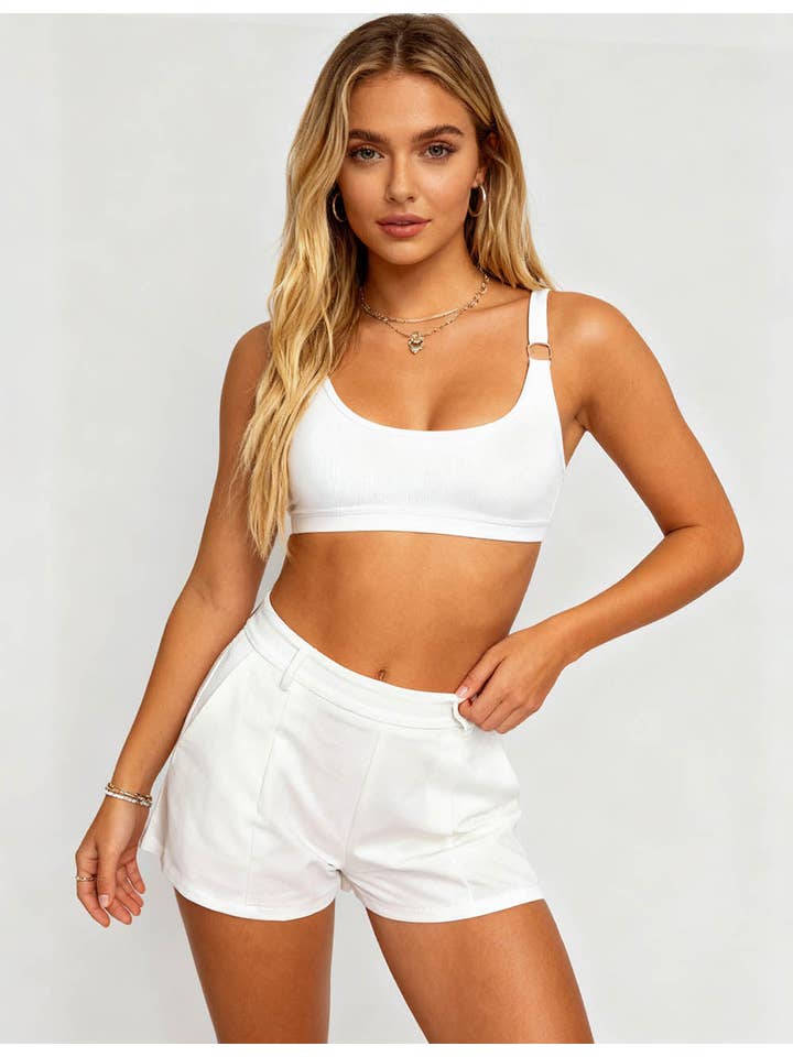 Ladies White Elastic Waist Wide Leg Shorts