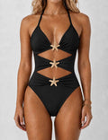 Ladies Gold Starfish Embellishment One Piece Swimsuit