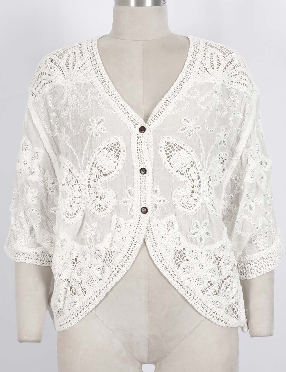 Ladies Crochet Embroidered Kimono Sleeves Cardigan