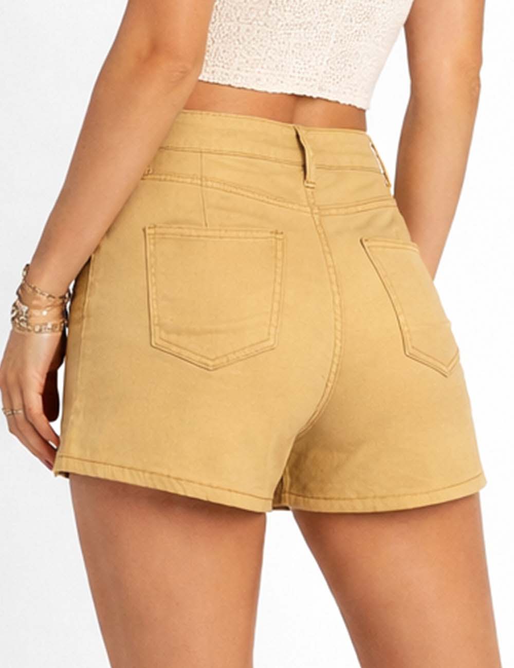 Ladies Solid Color Pockets Denim Shorts