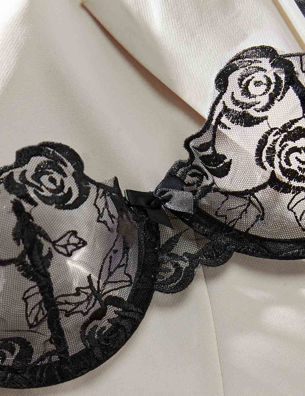 Ladies Floral Embroidery See Through 2PCS Lingerie Set 8HF4217