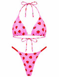 Ladies Strawberry Print Halter Triangle 2 Piece Bikini Set