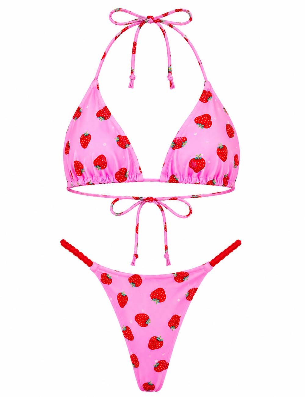 Ladies Strawberry Print Halter Triangle 2 Piece Bikini Set
