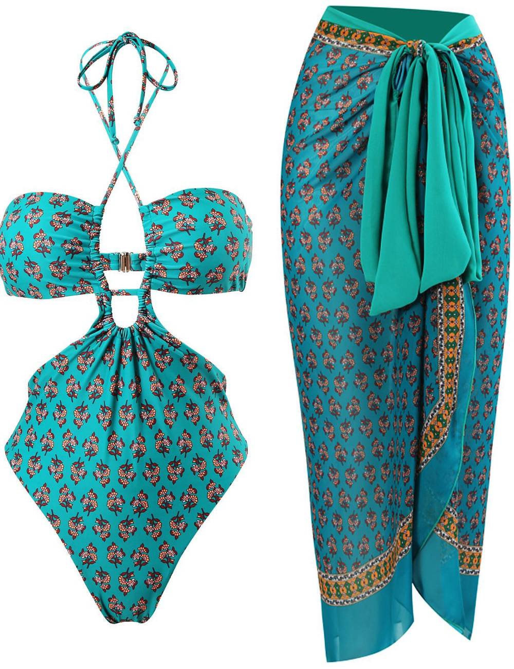 String Halter One Piece Swimwear with Cover SKSW40150