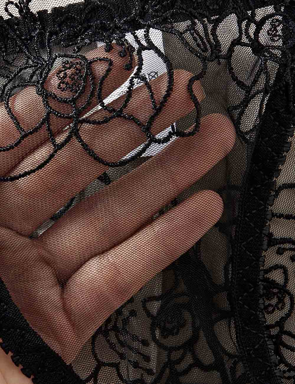 Ladies Floral Embroidery See Through 2PCS Lingerie Set 8XY6138